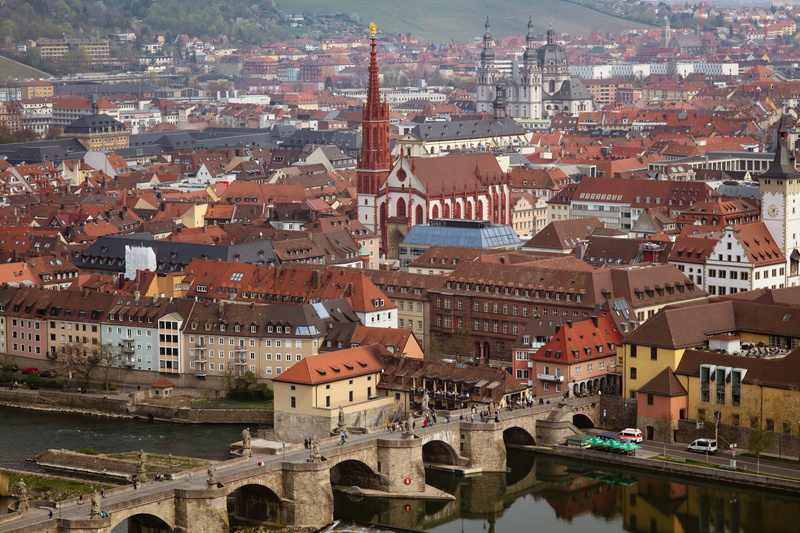 community, townscape, crowded, lower franconia, city, crowd, building, main bridge, high angle view, residential district, bavaria, bridge - man made structure