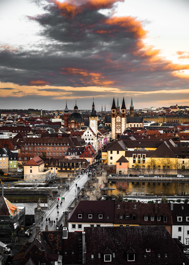townscape, nature, crowd, crowded, bavaria, würzburg, built structure, orange color, alte mainbrücke, settlement, people, town, residential district, architecture