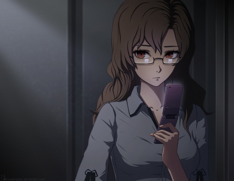 Glasses, Long Hair, Brown Hair, Steins;Gate, Anime, Phone, Brown Eyes, 1080P, Moeka Kiryū