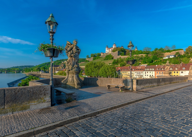 bridge, Main River, The Main River, 1080P, Fortress Marienberg, fortress, Germany, home, lights, Bayern, building, Bavaria, river, Würzburg, Marienberg Fortress
