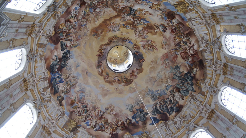 pattern, religion, place of worship, Ettal, Church, light fixture, Bavaria, baroque, ornate, fresco, Dome, built structure, hanging, belief, spirituality