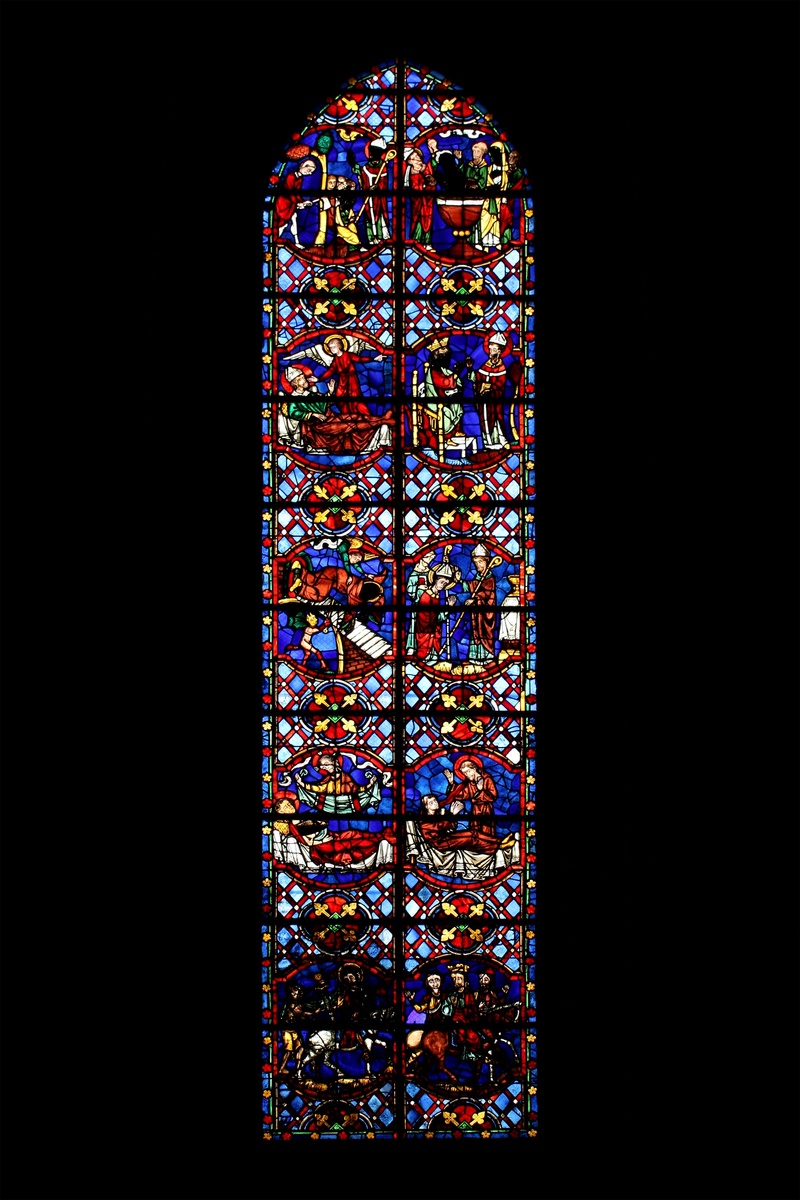 studio shot, religion, stained glass, stained, multi colored, design, cathedral, ornate, church window, 2K, black background, red, gothic, close-up, blue