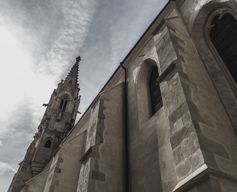 building, concrete, church, stone, gothic style, low, travel, 4K, religious, day, arch, spirituality, nature, spire, grey, the past, town, sky, angle