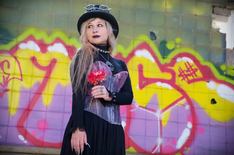 young adult, graffiti, photo, wall, urban, blonde, front view, outdoors, hair, female, lady, beautiful woman, 4K, standing, young women, costume, teenager