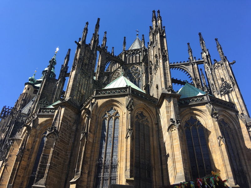 the past, sky, nature, architecture, city, outdoors, cathedral, built structure, building exterior, travel, low angle view, spire, st vitus, gothic style