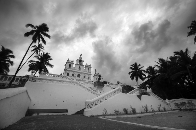 traditional, old, goa, church, holy, asia, sky, palm tree, building, portuguese, the past, building exterior, architecture, history, panjim, 4K, india