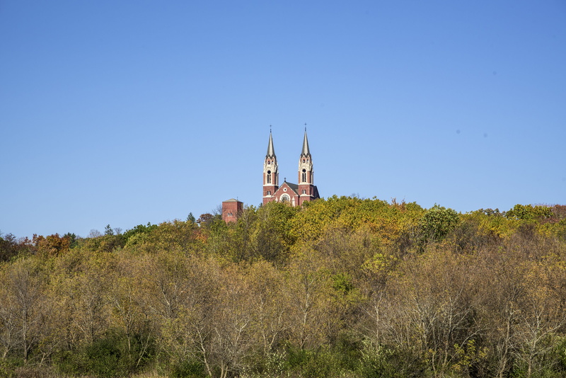 building, United States, tree, Holy Hill, autumn, on top, plant, pilgrimage, nature, travel destinations, spire, wisconsin, outdoors, clear sky, sky, photos