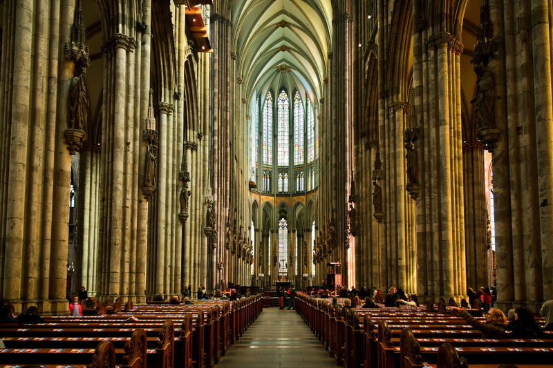 in a row, church, ceiling, day, faith, altar, indoors, dom, holy, architectural column, places of interest, historically, arches, colonnade, cologne, chapel