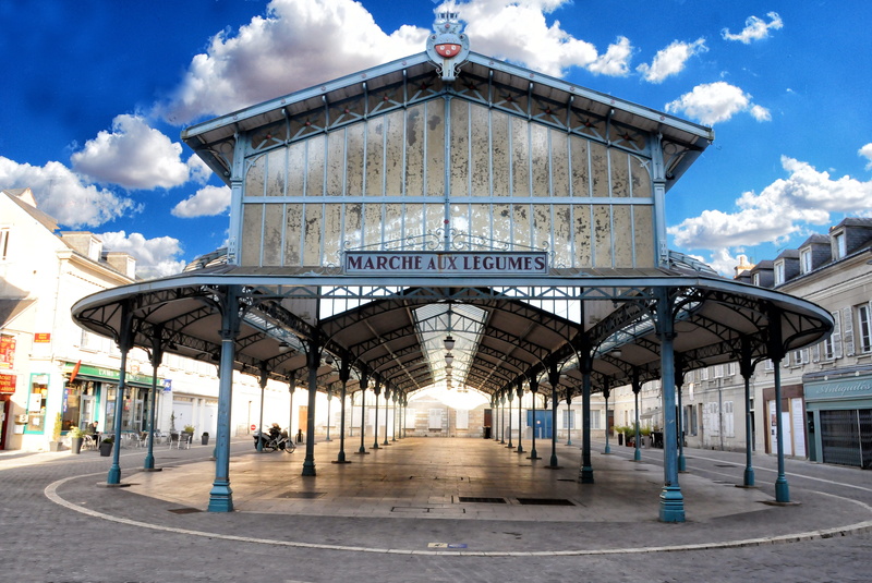 building exterior, outdoors, rail transportation, day, france, cloud - sky, architecture, chartres, entrance, transportation, travel, covered market, market