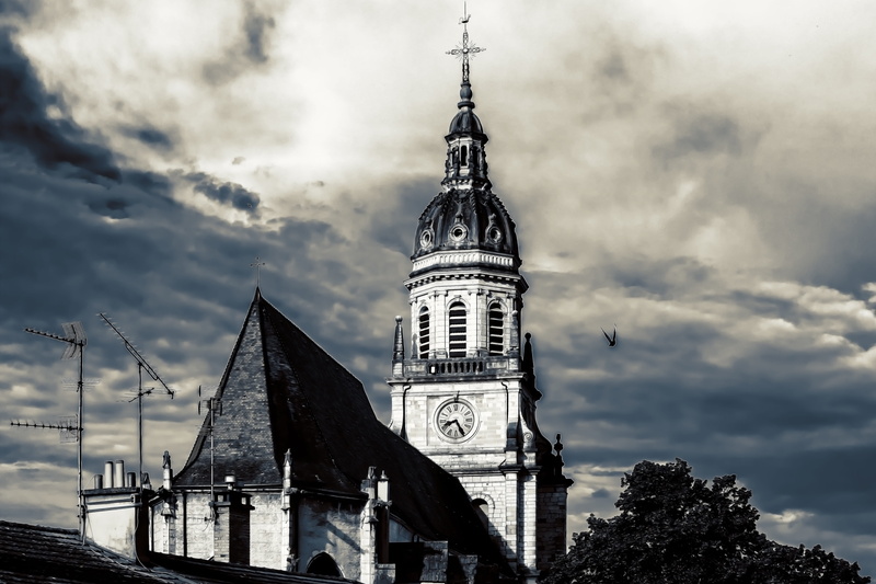 plant, dom, the past, building exterior, tower, belief, clouds, building, built structure, steeple, cross, nature, tree, cloud - sky, no people, place of worship