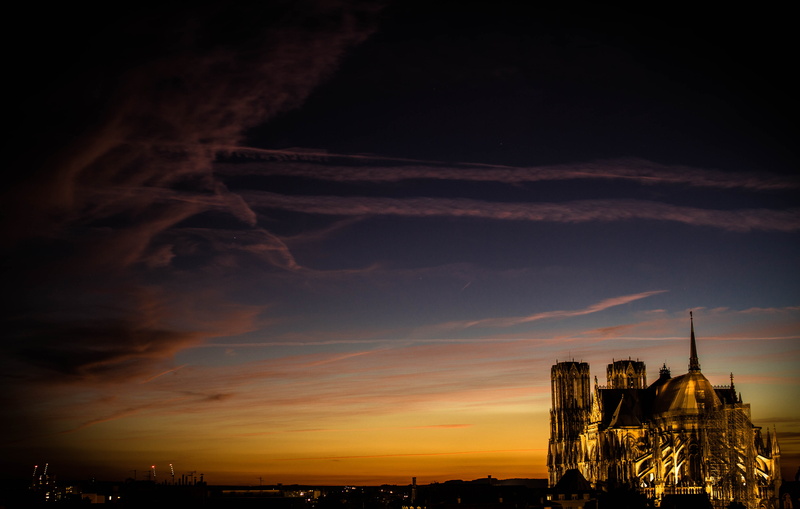 silhouette, factory, cloud - sky, beauty in nature, city, industry, reims, low angle view, orange color, cathedral, night, sky, the past, built structure