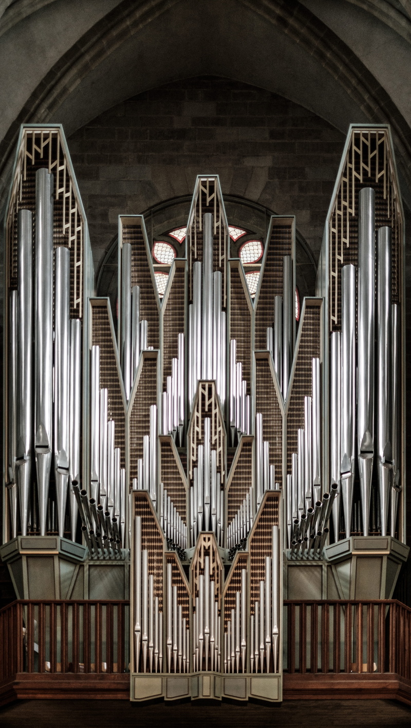 chapel, structure, low angle view, sculpture, ceiling, no people, instrument, spirituality, indoors, arch, steel, church, abstract, music, architectural