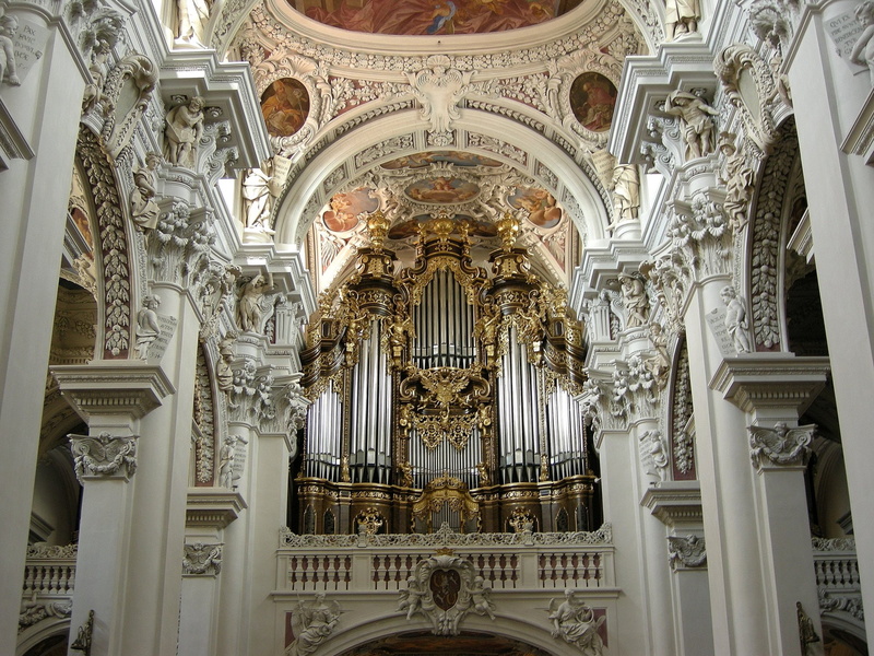 building, no people, travel destinations, architectural column, musical instrument, ceiling, pipe organ, arch, Cathedrals, history, mural, building exterior