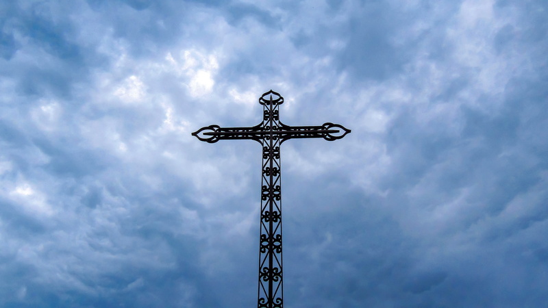 christianity, believer, the blessed sacrament, cross, metal, no people, nature, easter, overcast, sacrifice, blue, outdoors, global communications, steel