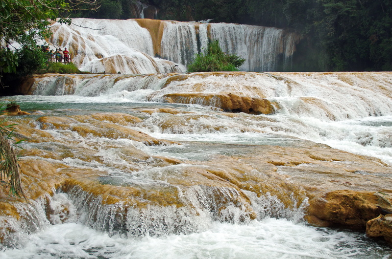 falling water, photography, flowing water, wild, lapse, agua azul, time, yellow sandstone, flowing, waterfalls, nature, solid, rock formation, long exposure
