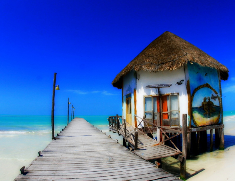 building exterior, Mexico, water, wood, no people, sky, tranquil scene, horizon over water, day, architecture, scenics - nature, sea, wood - material, nature
