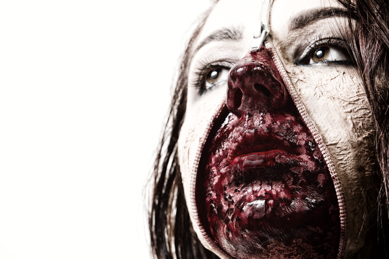 looking at camera, animal, human mouth, humor, Halloween, 4K, surprise, men, pets, aggression, blood, celebration, emotion, make-up, dog, red, canine