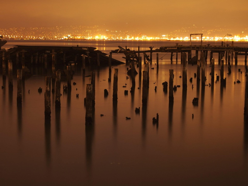 city, distant, lights, 3d and abstract, water, stamps, photography, dock, golden, 1080P, tree, pier