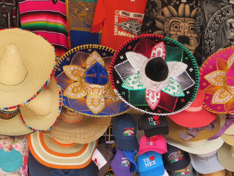 market stall, sombrero, crafts, multi colored, mexico, cultures, retail, trade, fashion, choice, hat, retail display, color, mexican Culture, variation