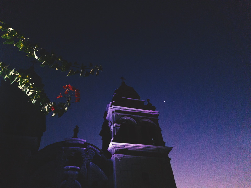 nature, religion, moon, low angle view, plant, place of worship, peru, building, church, shadow, building exterior, illuminated, tree, copy space, light