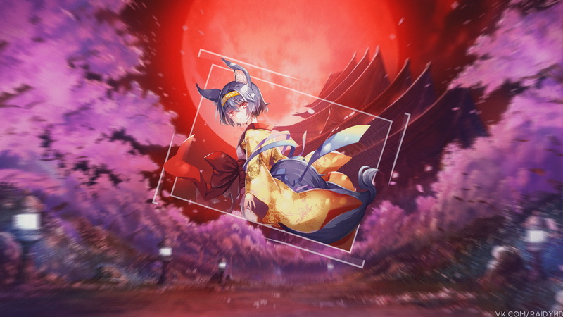 anime, Hatsuse Izuna, Moon, No Game No Life, temple, picture-in-picture, 4K, anime girls