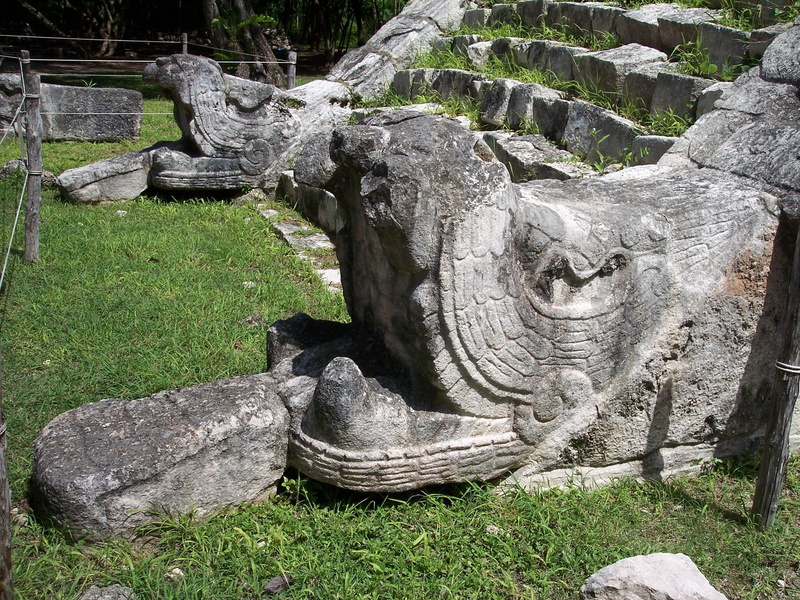 outdoors, old ruin, grass, tree, ruin, yucatan, art and craft, chichen, plant, architecture, old, itza, no people, statue, craft, day, ancient civilization