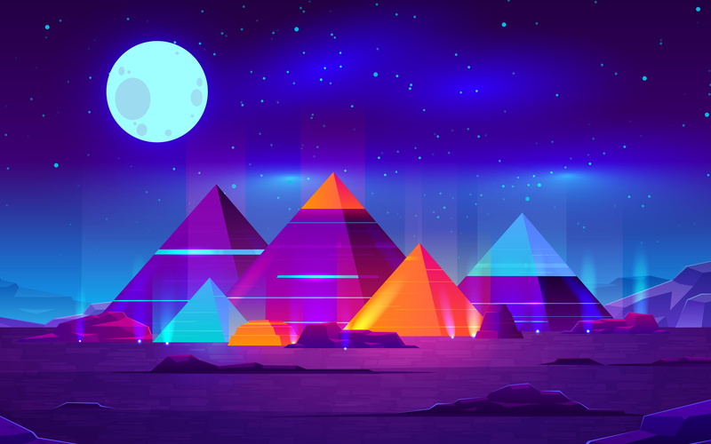Pyramids, Landscape, Moon, Abstract Art, Art, 4K, Creative, Night