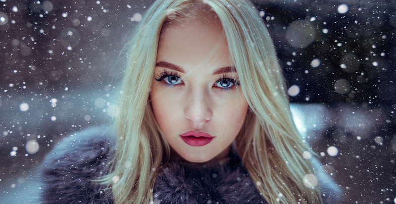 women, blue eyes, blonde, portrait, fur coats, face, 1080P, Uliana Verenchikova