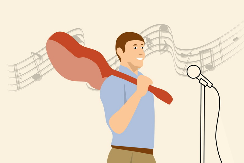 illustration, adult, man, talent, communication, instrument, people, band, microphone, human body part, females, 2K, women, guitar, white color, cartoon