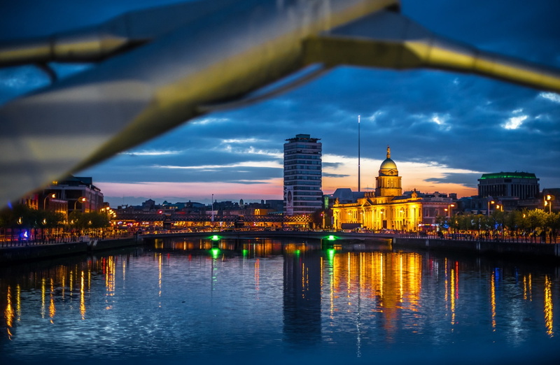 River, building, water, outdoors, cityscape, framed, architecture, illuminated, Lights, building exterior, 1080P, Europe, built structure, geotagged, Dublin