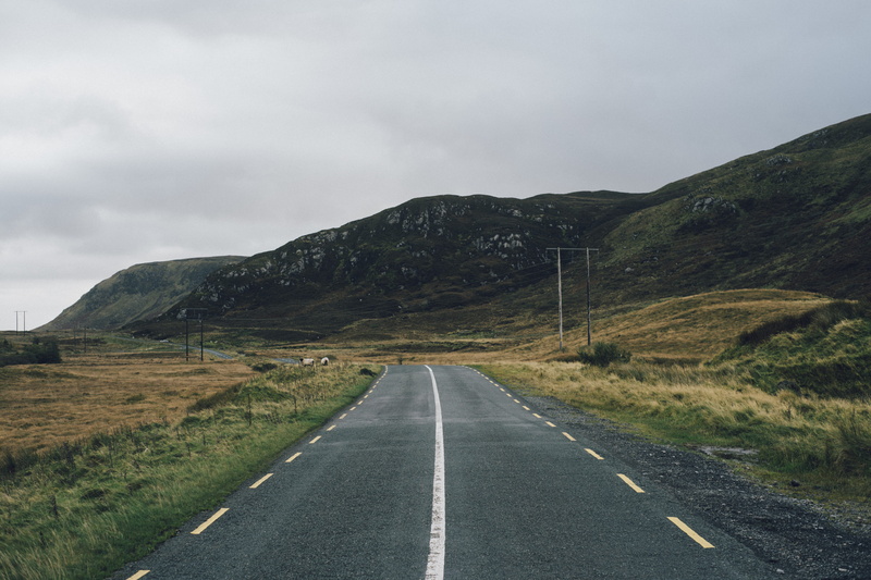 direction, transportation, road marking, grass, overcast, symbol, stones, gravel, nature, 5K, outdoors, landscape, tarmac, street, mountain, no people