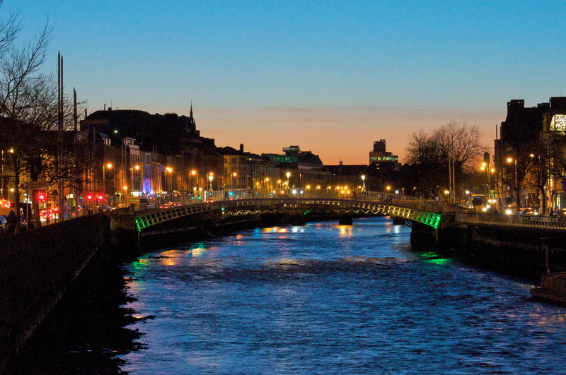 night, arch bridge, ireland, illuminated, 4K, water, irish, dublin, dusk, building exterior, clear sky, european, bridge - man made structure, no people