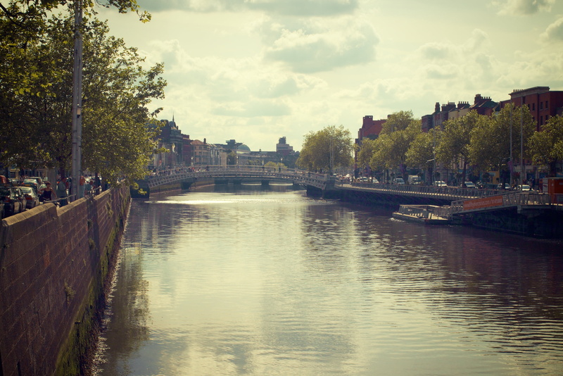 river, sky, canal, ireland, no people, trees, bridge, connection, river liffey, cloudy, built structure, architecture, urban, building exterior, plant