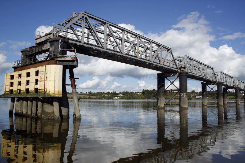 bridge, building exterior, day, pier, river, water, built structure, bridge - man made structure, metal, transportation, no people, Railway, cloud - sky