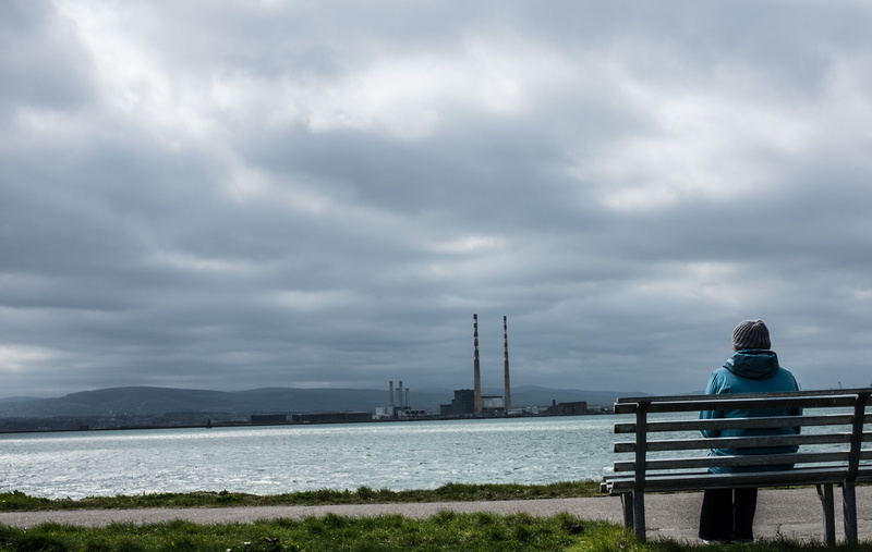 rain, cloud - sky, bench, adult, real people, nature, rear view, thoughts, cloudy sky, built structure, park bench, ireland, irish sea, seat, sea, clouds