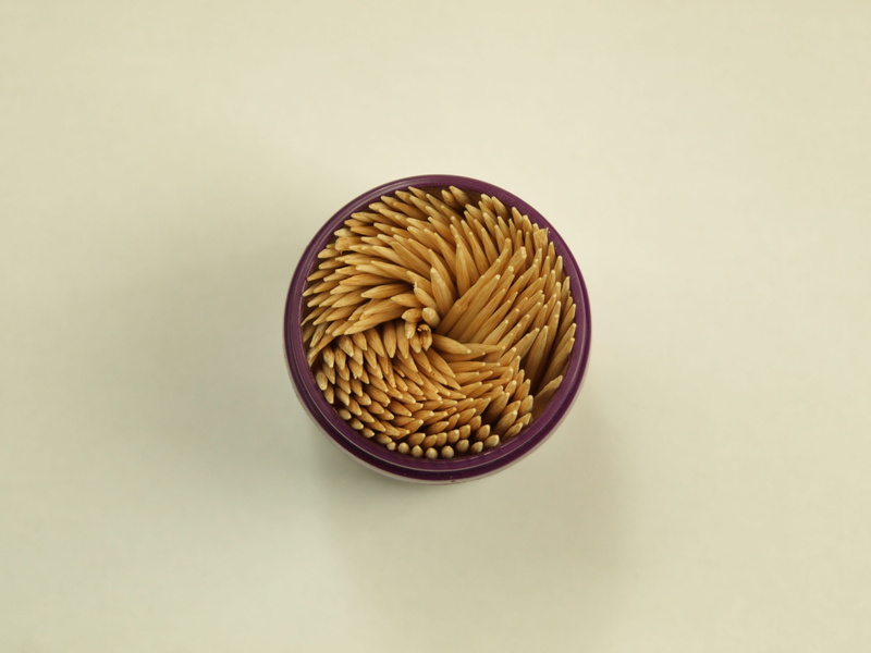 sharp, edge, directly above, toothpicks, white background, pattern, brown, nut - food, colored background, snack, still life, single object, wood, freshness