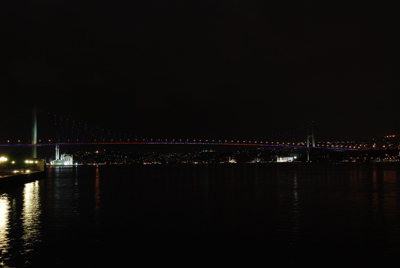 reflection, landmark, Fatih Sultan Mehmet Bridge, sultan, outdoors, mehmet, suspension bridge, nature, istanbul, illuminated, cityscape, architecture, dark