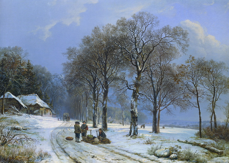 picture, Winter Landscape, canvas, 1080P, oil, Barend Cornelis Koekkoek