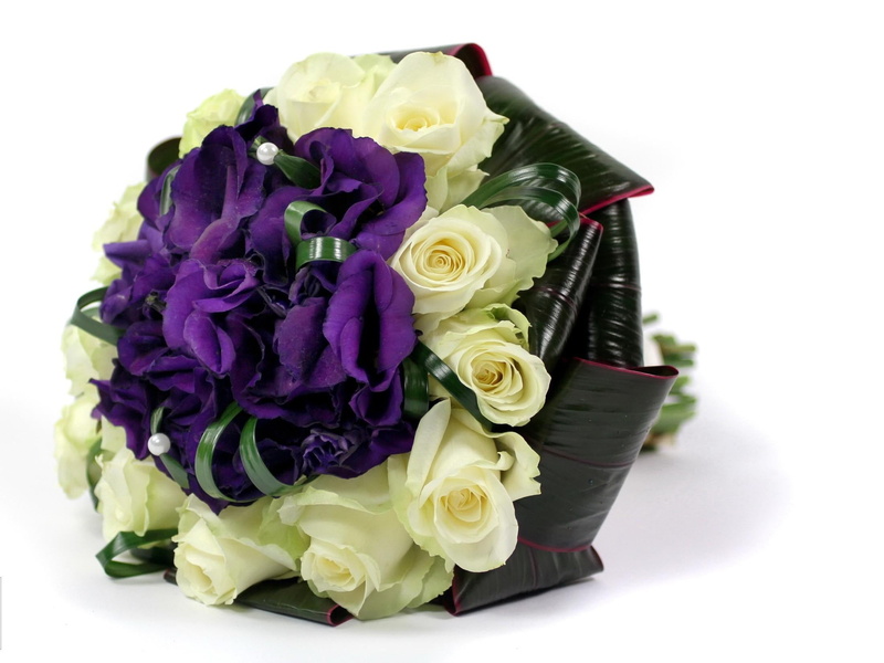backgrounds, nature, bouquet, studio shot, plant, flower Head, petal, vulnerability, leaves, lisianthus russell, roses, beauty, 1080P, decoration, white