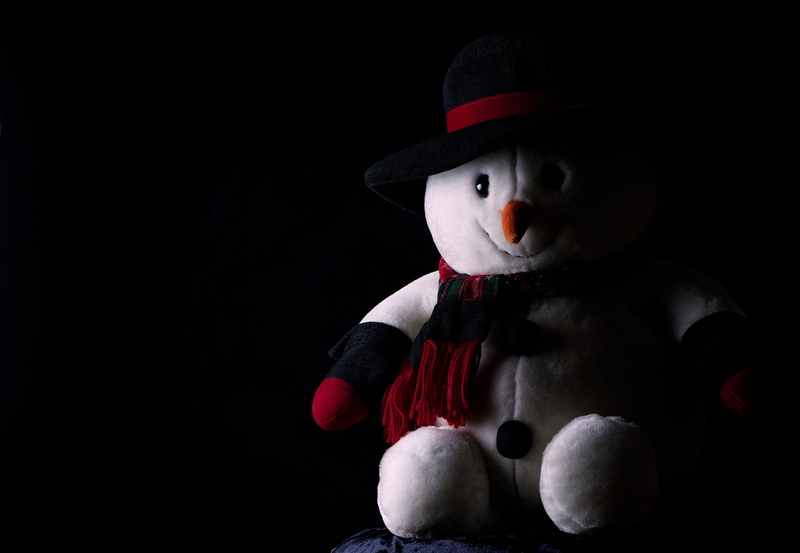 christmas, copy space, innocence, hat, christmas motif, winter, plush, cute, portrait, teddy bear, black background, front view, close-up, representation