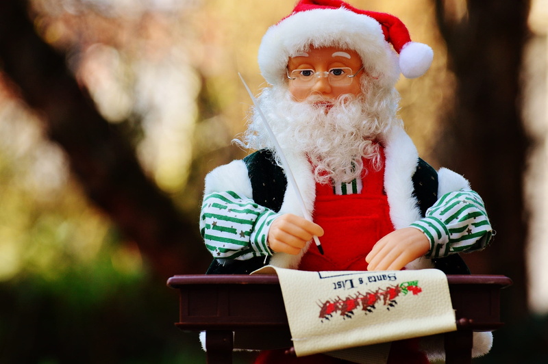 one person, tree, focus, outdoors, front view, decoration, holding, figure, costume, portrait, 1080P, figurine, claus, advent, merry christmas, clothing