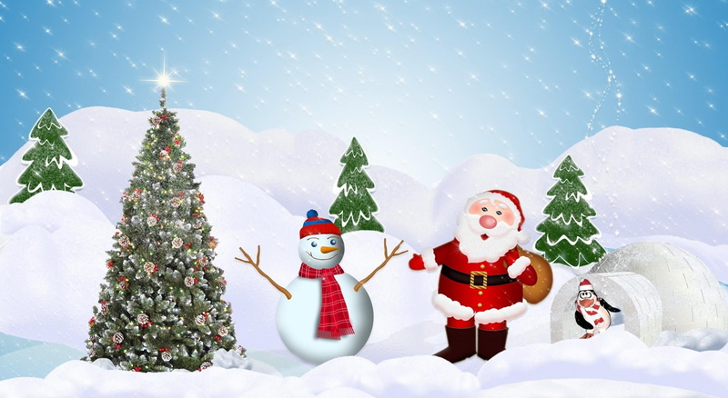 cute, male likeness, december, backgrounds, greeting, frost, gift, decoration, 1080P, cold temperature, fir Tree, snow, happiness, digital, human representation