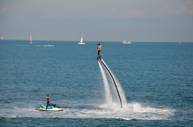 flyboard, leisure activity, sand, outdoors, adventure, men, sea, real people, watercraft, day, people, valencia, 4K, motion, mediterranean sea, personal