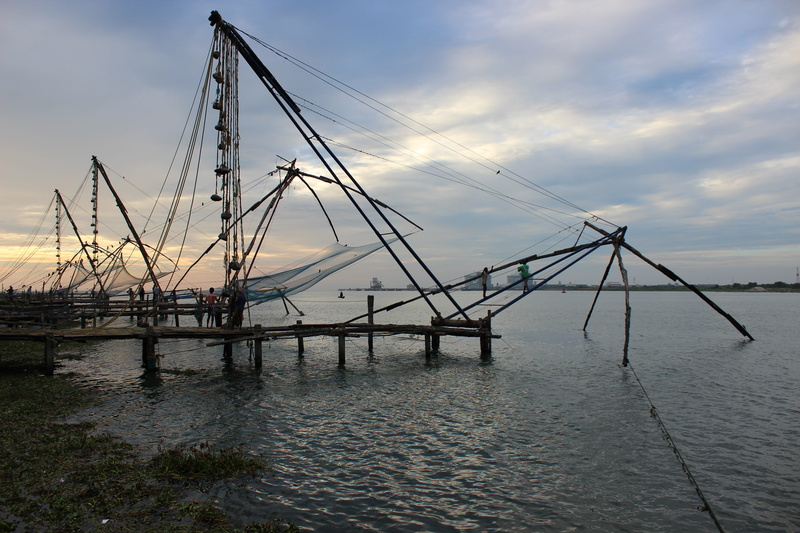 day, evening, nautical vessel, mast, kochi, sea, transportation, water, moored, sky, pole, fishing, sailboat, cloud - sky, fishnet, mode of transportation