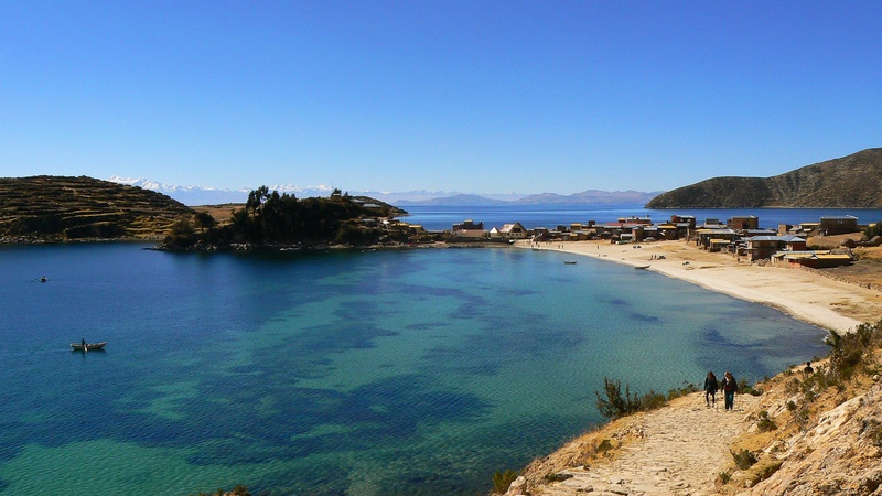 coastline, outdoors, day, person, marine, sea, environment, 2K, scenic, beside, two, lake titicaca, lake, clear sky, incidental people, beauty in nature