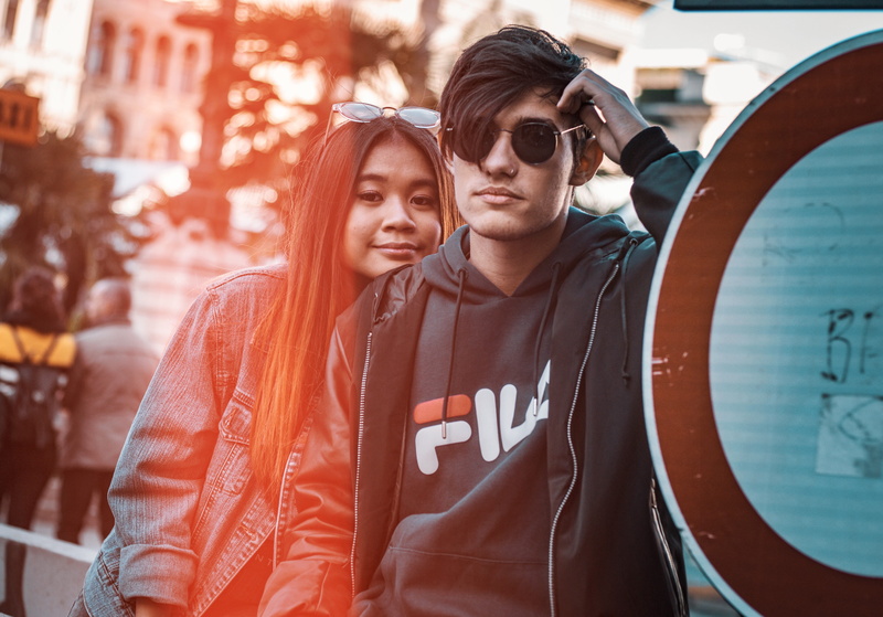 smiling, heterosexual couple, clothing, fashion, portrait, positive emotion, dating, young adult, street, casual clothing, italia, jacket, face, boy, outdooer