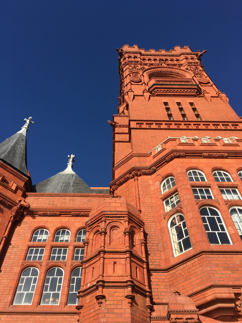blue, wales, nature, belief, window, low angle view, city, place of worship, cardiff, tourism, pierhead, outdoors, cardiff bay, old, spirituality, sky