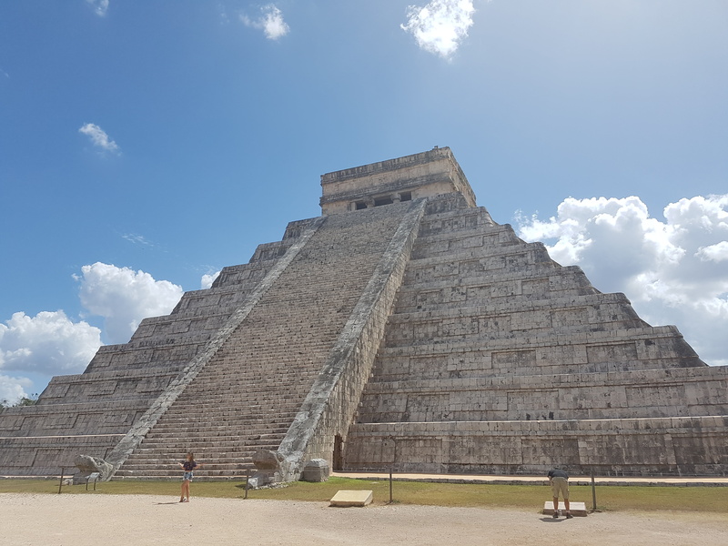 4K, ancient, incidental people, the past, travel destinations, tourist, travel, maya, yucatan, sky, pyramid, outdoors, architecture, built structure, archaeology