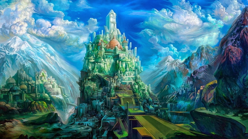 fantasy art castle ancient babylon, arrival, built structure, place of worship, religion, spirituality, architecture, nature, building exterior, travel destinations
