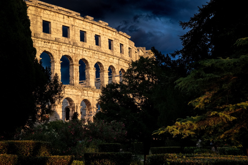 Coliseum, night, old, built structure, travel, low angle view, cloud - sky, arch, outdoors, the past, nature, plant, no people, architecture, Roman Empire